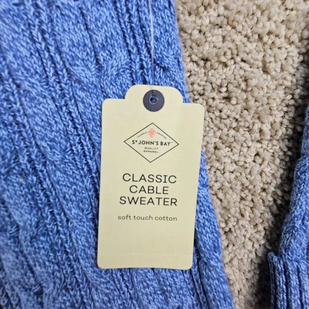 St Johns Bay Cable Knit Sweater Womens XL Blue Marl Cotton Pullover NWT